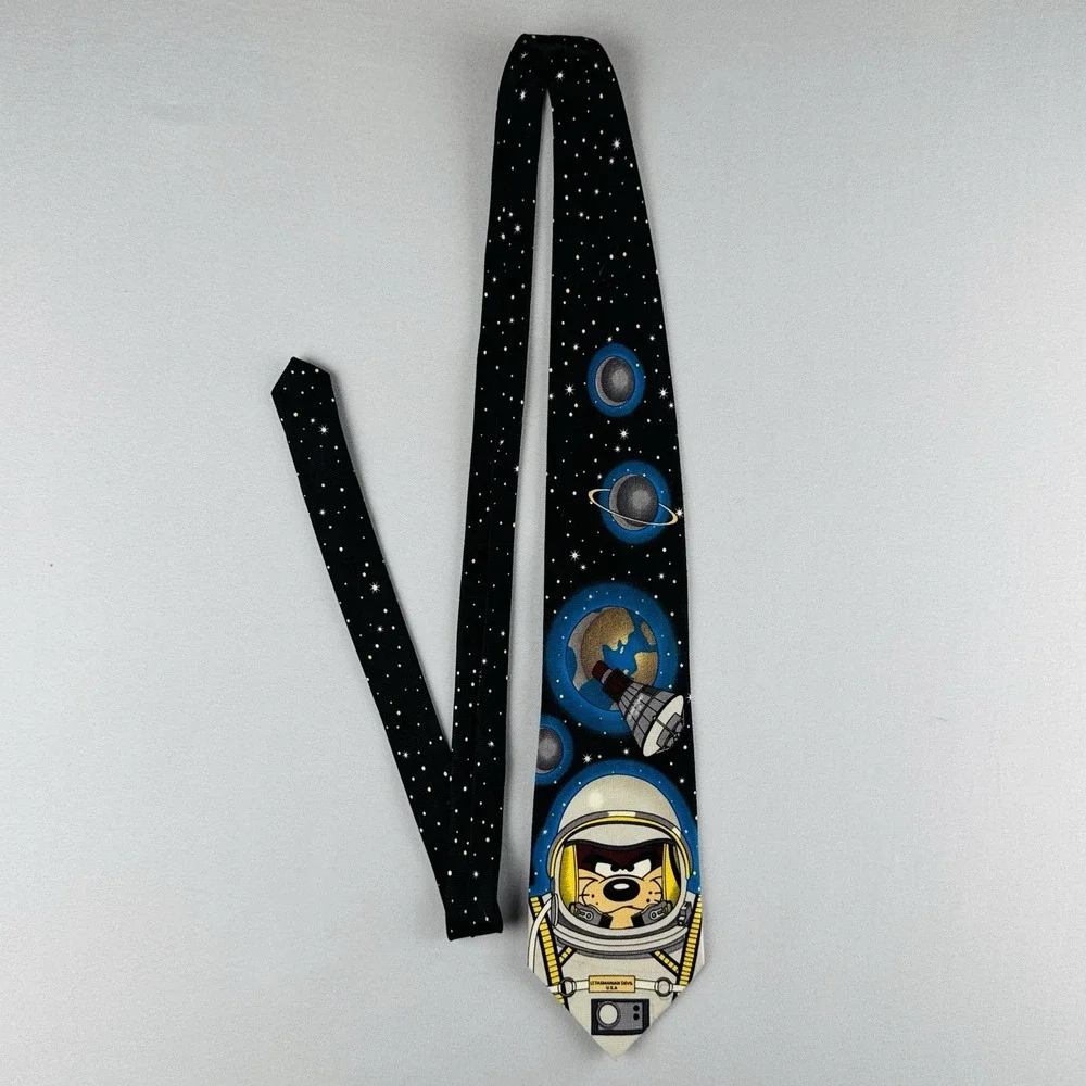 Vintage 90s Space Taz Looney Tunes Neck Tie Warner Bros Cartoon Tasmanian Devil